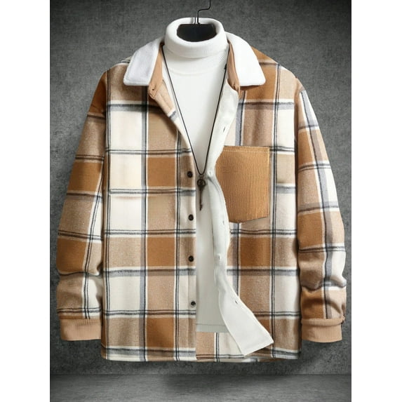 Donemore Men's Vintage Plaid Fleece-Lined Long Sleeve Shirt with Button-Down Collar and Chest Pocket, Soft Brushed Flannel for Warmth, Classic Casual Business Style