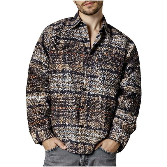 Donemore Men's Vintage Thickened Plaid Lapel Button Pocket Long Sleeve Shirt Classic Check Design Casual Business Versatile Men's Clothing
