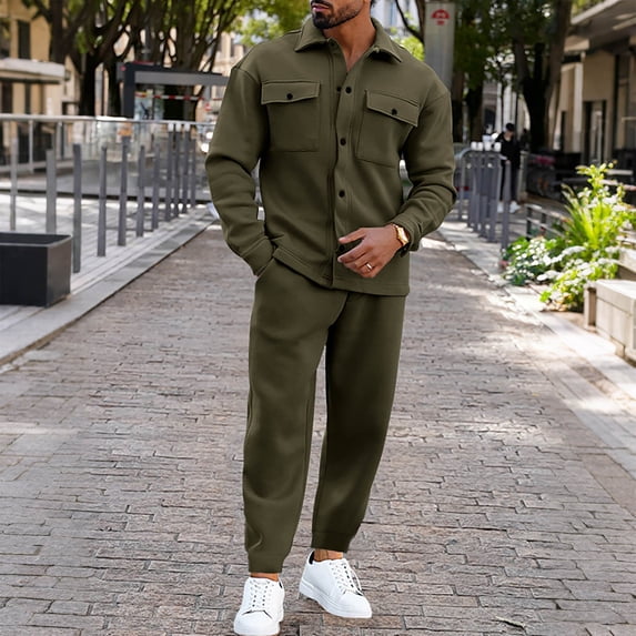 Donemore Men's Waffle-Knit Hooded Sweatshirt & Elastic Waist Jogger Pants Set with Drawstring, Solid Color Casual Loungewear Two-Piece Outfit