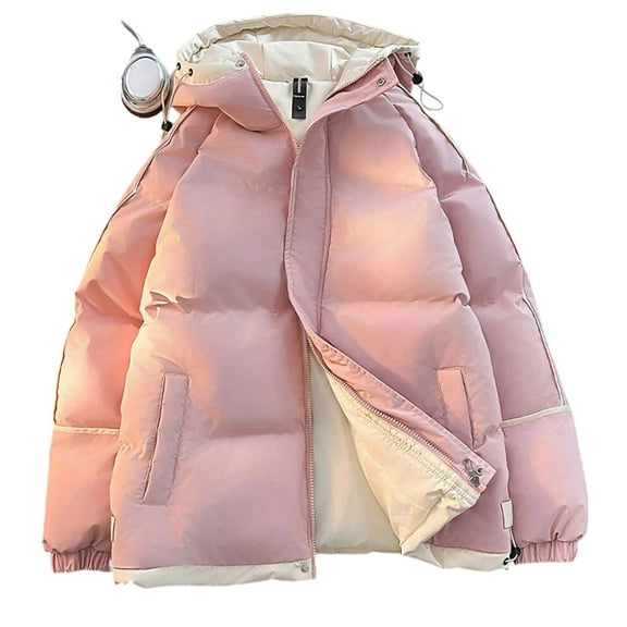 Donemore Men's Warm Winter Puffer Jacket Hooded Stand Collar Loose Fit Cotton-Filled Long Sleeve Solid Color Coat