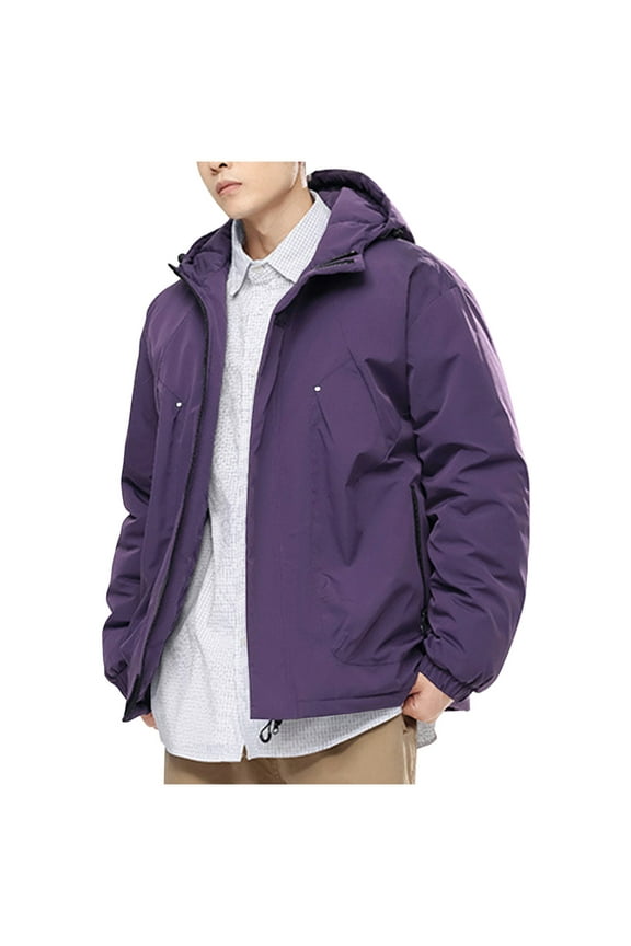 Men's Windbreaker Waterproof Winter Outdoor Thickened Windproof Hooded Jacket Coat Polyester Material for Hiking Camping