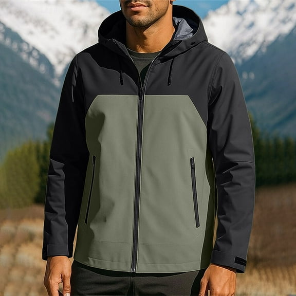 Donemore Windproof Water-Resistant Loose Fit Windbreaker with Pockets for Men - Hooded, Lightweight Nylon/Spandex Blend, All-Season for Hiking Running