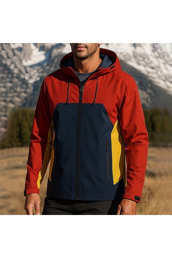Windproof Water-Resistant Loose Fit Windbreaker with Pockets for Men - Hooded, Lightweight Nylon/Spandex Blend, All-Season for Hiking Running