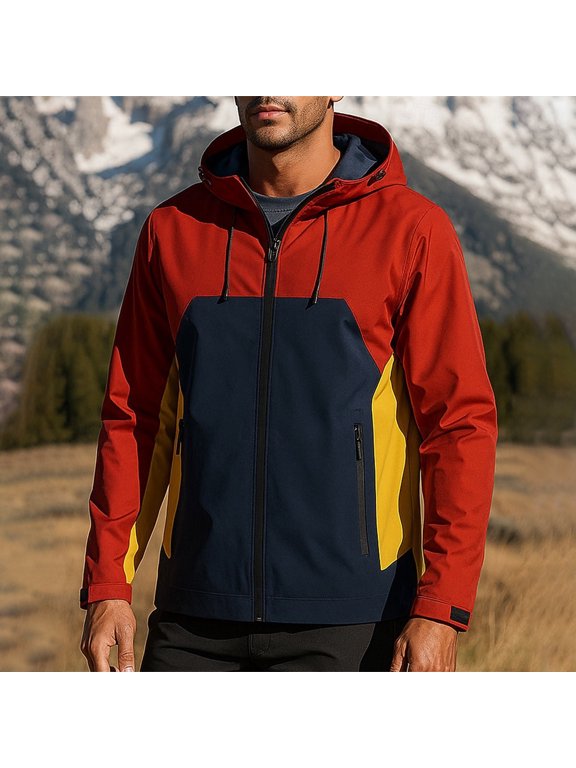 Windproof Water-Resistant Loose Fit Windbreaker with Pockets for Men - Hooded, Lightweight Nylon/Spandex Blend, All-Season for Hiking Running