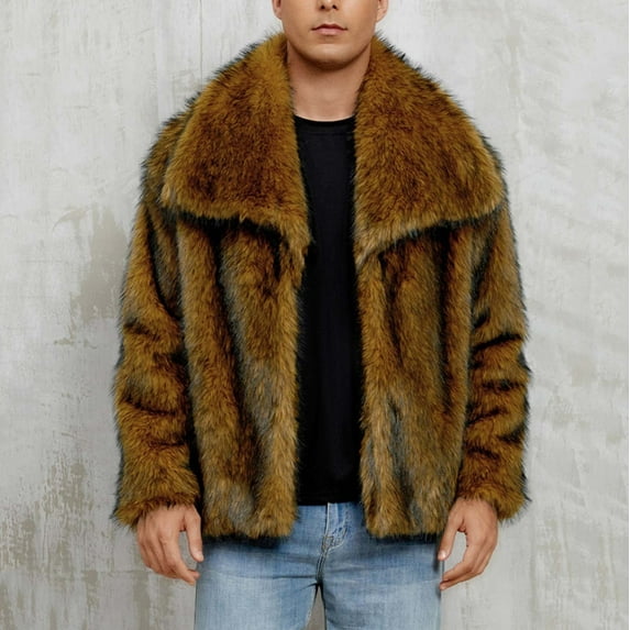 Donemore Men's Winter Faux Fur Coat Warm Turn-Down Collar Long Sleeve Solid Color Fashion Outerwear for Casual Daily Party