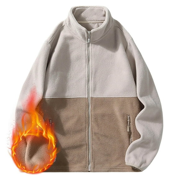 Donemore Men's Winter Personalized Stand Up Collar Fleece Hoodie For Warmth Loose Color Blocked And Fleece Men's Long Sleeved Top