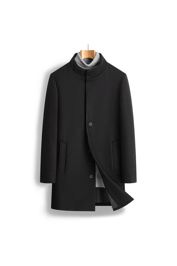 Men's Wool Blend Overcoat Notched Lapel Button Front Mid-Length Trench Coat Classic Casual Windproof Warm Winter Coat