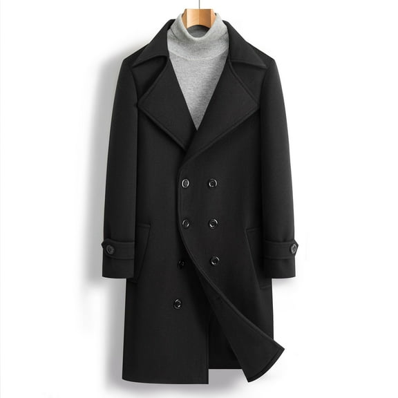 Donemore Men's Wool Blend Overcoat Notched Lapel Button Front Mid-Length Trench Coat Classic Casual Windproof Warm Winter Coat