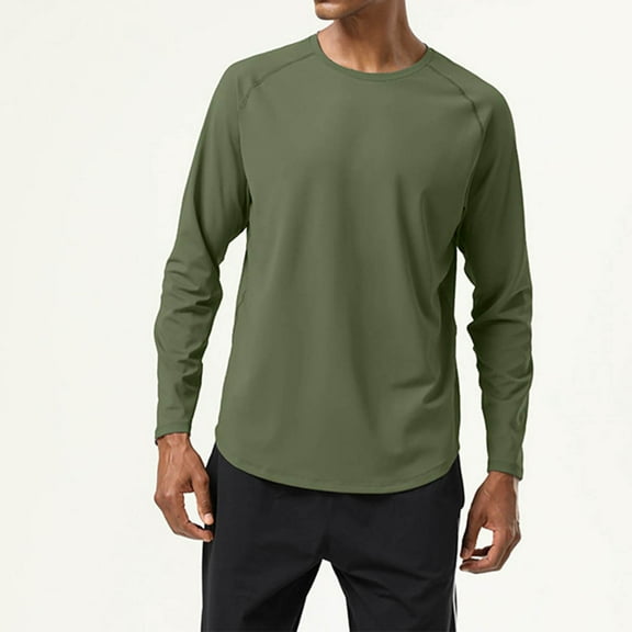 Donemore Men's Workout Long Sleeve T-Shirt High Elasticity Naked Sensation Fabric Solid Color Design Round Neck Casual Training Breathable Quick-Dry Top