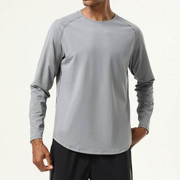 Donemore Men's Workout Long Sleeve T-Shirt High Elasticity Naked Sensation Fabric Solid Color Design Round Neck Casual Training Breathable Quick-Dry Top