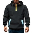 thumbnail image 1 of Donemore Men's Workwear Color Block Multi-Pocket Hooded Half-Zip Sweatshirt Jacket Long Sleeve Sporty Casual Streetwear Comfortable Fitness Outerwear, 1 of 6