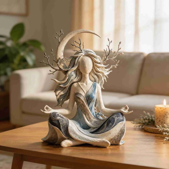 Donemore Moon Lady Sculpture Peaceful Home Decor 6x5 Inch Figurine for Shelf Desk Mantel Table Display for Daily Use Home Gift Giving for Living Room Cozy Styling