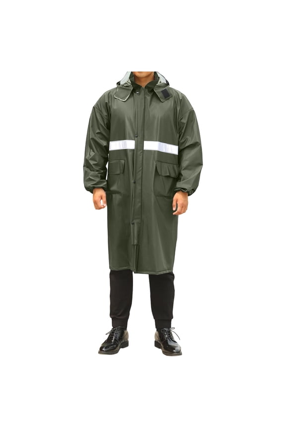 Rainstorm Proof Long Raincoat PVC Hiking Raincoat Solid Color Reflective Strip Men's Long Sleeved Raincoat
