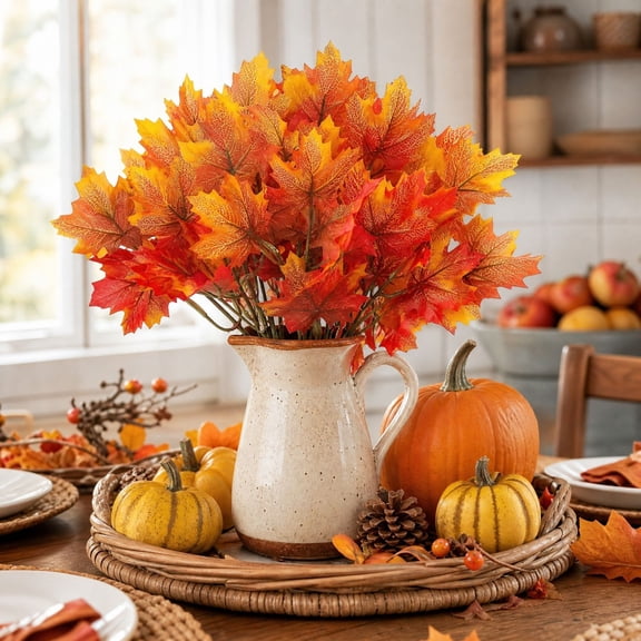 Donemore Red Maple Leaf Branches 2 Pcs, 11.81x3.94 Inch Artificial Fall Leaf Branches, Thanksgiving Farmhouse for Seasonal Joy