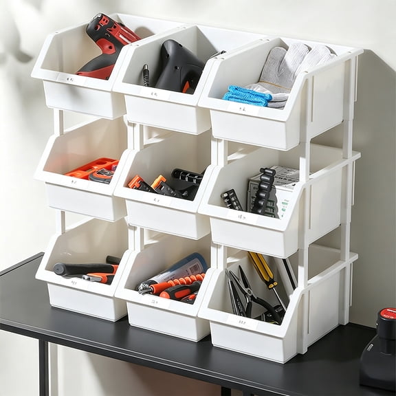 Donemore Stackable Storage Box with 4 Support Pillars Clear Plastic Modular Organizer Bin Interlocking Compartment Unit for Craft Supplies Stationery Desk Office