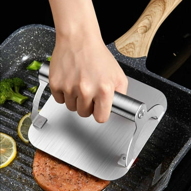 Donemore Stainless Steel Hamburger Press, Hand Meat Press, Bacon Press & Burger Smasher with Handle, Grill Press for Smashburger, BBQ Bacon Up, Beef