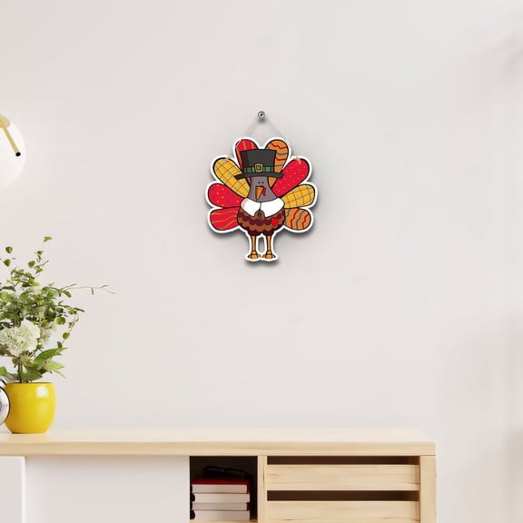 Donemore Thanksgiving Decorations 1 Pcs Turkey Hanging Sign with Fiber Rope, Autumn Harvest Doorplate Wall Ornament for Home Front Door Indoor Party Tabletop Fall Seasonal Decor Gift