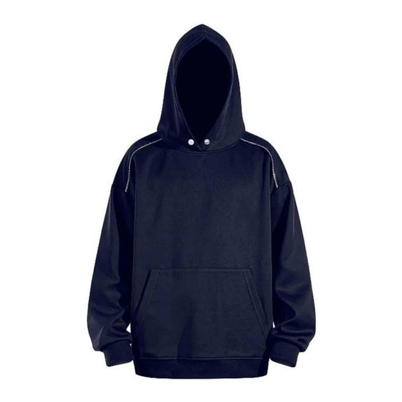 Donemore Unisex Casual Loose Fit Hoodie with Zipper Pockets, Solid Color Long Sleeve Button Closure Streetwear Comfortable Polyester Pullover