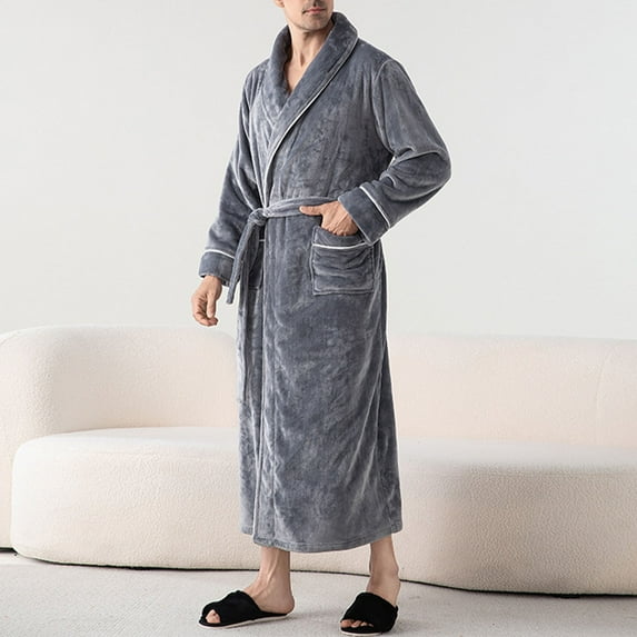 Donemore Unisex Fleece-Lined Hooded Bathrobe Belted Oversized Long Sleeve Lounge Robe for Home, Solid Color Polyester Pajamas