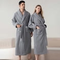 thumbnail image 1 of Donemore Unisex Fleece-Lined Hooded Bathrobe Belted Oversized Long Sleeve Lounge Robe for Home, Solid Color Polyester Pajamas, 1 of 9