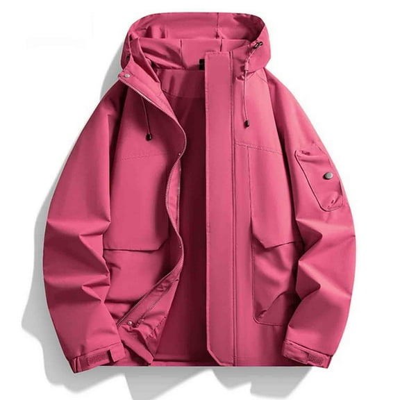 Donemore Unisex Solid Color Windbreaker Jacket - Waterproof Outdoor Zippered Pockets with Drawstring Long Sleeve Hooded Design for Casual Wear