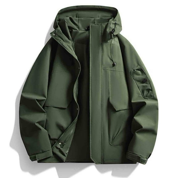 Donemore Unisex Solid Color Windbreaker Jacket - Waterproof Outdoor Zippered Pockets with Drawstring Long Sleeve Hooded Design for Casual Wear