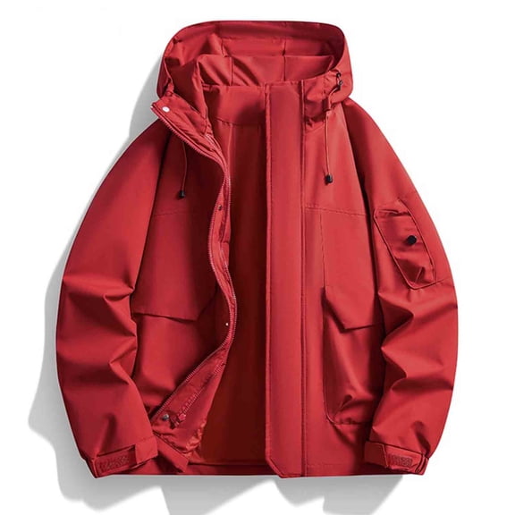 Donemore Unisex Solid Color Windbreaker Jacket - Waterproof Outdoor Zippered Pockets with Drawstring Long Sleeve Hooded Design for Casual Wear