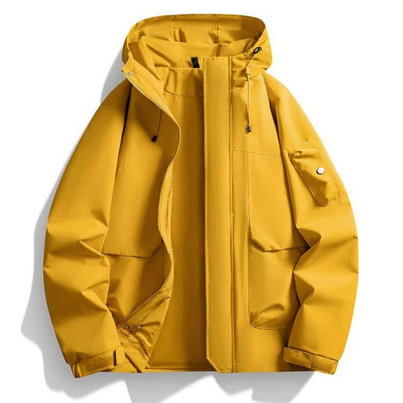 Donemore Unisex Solid Color Windbreaker Jacket - Waterproof Outdoor Zippered Pockets with Drawstring Long Sleeve Hooded Design for Casual Wear