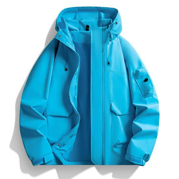 Donemore Unisex Solid Color Windbreaker Jacket - Waterproof Outdoor Zippered Pockets with Drawstring Long Sleeve Hooded Design for Casual Wear