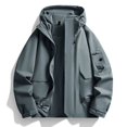 thumbnail image 1 of Donemore Unisex Solid Color Windbreaker Jacket - Waterproof Outdoor Zippered Pockets with Drawstring Long Sleeve Hooded Design for Casual Wear, 1 of 3