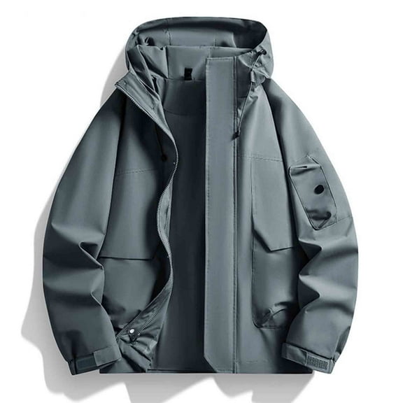 Donemore Unisex Solid Color Windbreaker Jacket - Waterproof Outdoor Zippered Pockets with Drawstring Long Sleeve Hooded Design for Casual Wear