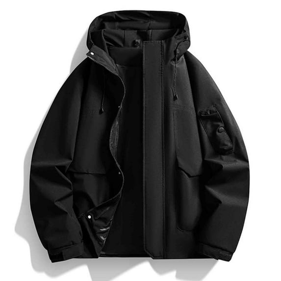 Donemore Unisex Solid Color Windbreaker Jacket - Waterproof Outdoor Zippered Pockets with Drawstring Long Sleeve Hooded Design for Casual Wear