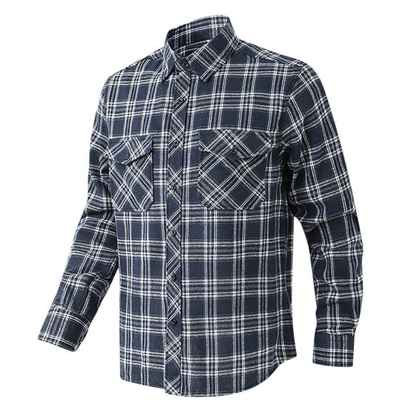 Donemore Vintage Checkered Button Down Shirt for Men with Pocket Long Sleeve Casual Loose Fit Comfortable Polyester Top