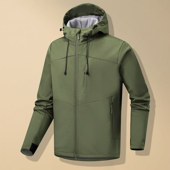 Donemore Windbreaker Jacket with Pure Color Long Sleeve Hooded Design, Multiple Zippered Pockets, Urban Outdoor Style Casual Coat