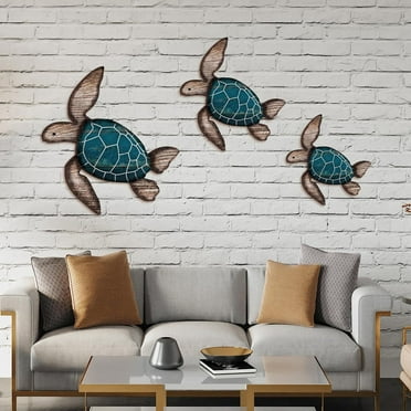 Donemore Wooden Sea Turtle Wall Decor Wall Art, Underwater Animals Ocean Turtle Hanging Decoration, Beach Theme Decor Turtle Coastal Decor for Home Lake House Bathroom Decor