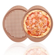 Donepart 2 Pack 13 Inch Perforated Pizza Pans with Handles, Carbon Steel Pizza Crisper Trays for Oven, Round Pizza Baking Pans for Frozen and Homemade Pizza, Rose Gold