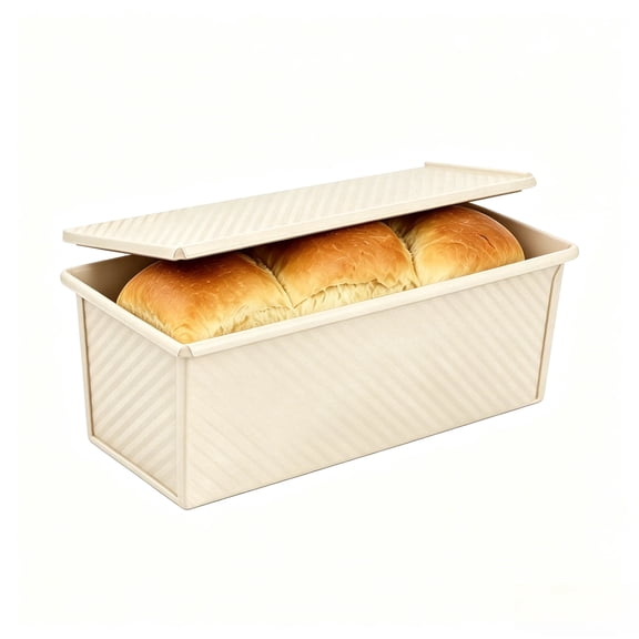 Donepart 13-Inch Pullman Loaf Pan with Lid, 2.2 lb Nonstick Carbon Steel Bread Pan for Sandwich Bread, Beige