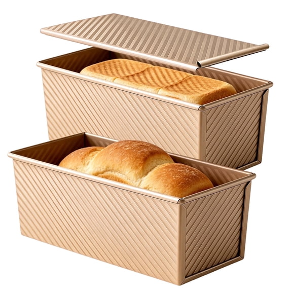 Donepart 2 Pack 13 inch Non-Stick Pullman Loaf Pan with Lid, Champagne Gold Bread Pan, Oven Safe, 2.2lb Toast Mold