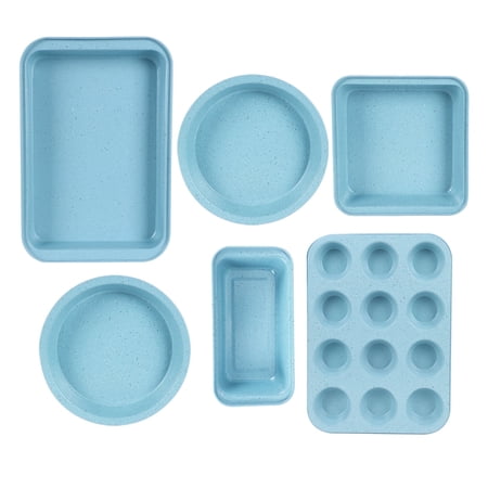 Donepart 6-Piece Blue Speckled Nonstick Bakeware Set, Carbon Steel Kitchen Baking Pans for Oven, Includes Muffin Pan, Cake Pans, Loaf Pan, Cookie Sheet, Roasting Trays