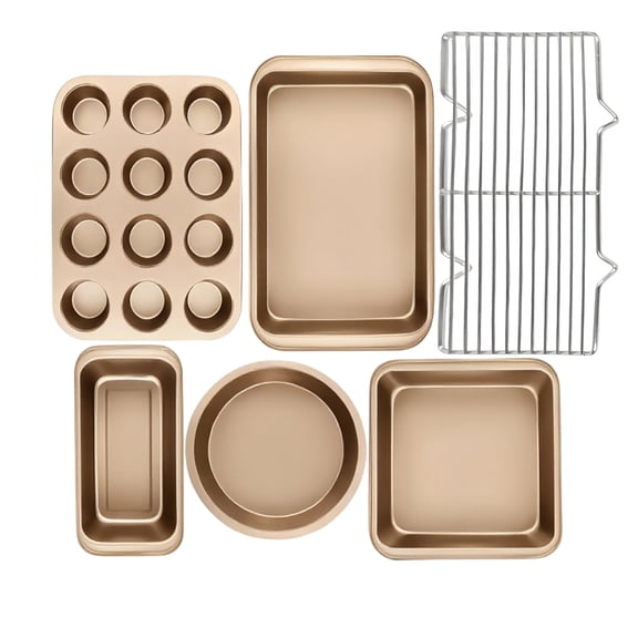 Donepart 6-Piece Non-Stick Bakeware Sets Including Rack, Cookie Sheet, Cake Pans, Loaf Pan, Muffin Pan, Pizza Pan