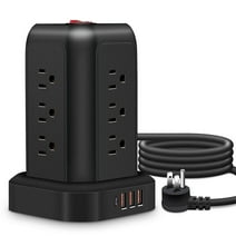 Donepart Tower Power Strip, 12 AC Outlets, 3 USB and 1 Top-C Ports, Surge Protector, 5ft Cord, Black
