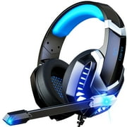 Donerton Gaming Headset, Over-Ear Gaming Headphones with Noise Canceling Mic, Stereo Bass Surround Sound, LED Light, Soft Memory Earmuffs PC/ Laptop/PS4/PS5, Blue