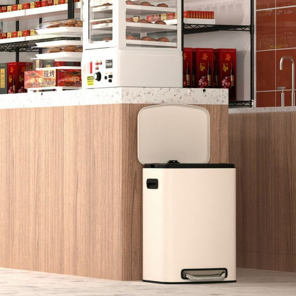 Donext 13 Gallon 50L Kitchen Foot Pedal Operated Soft Close Trash Can, Stainless Steel Rectangular Dustbin, White