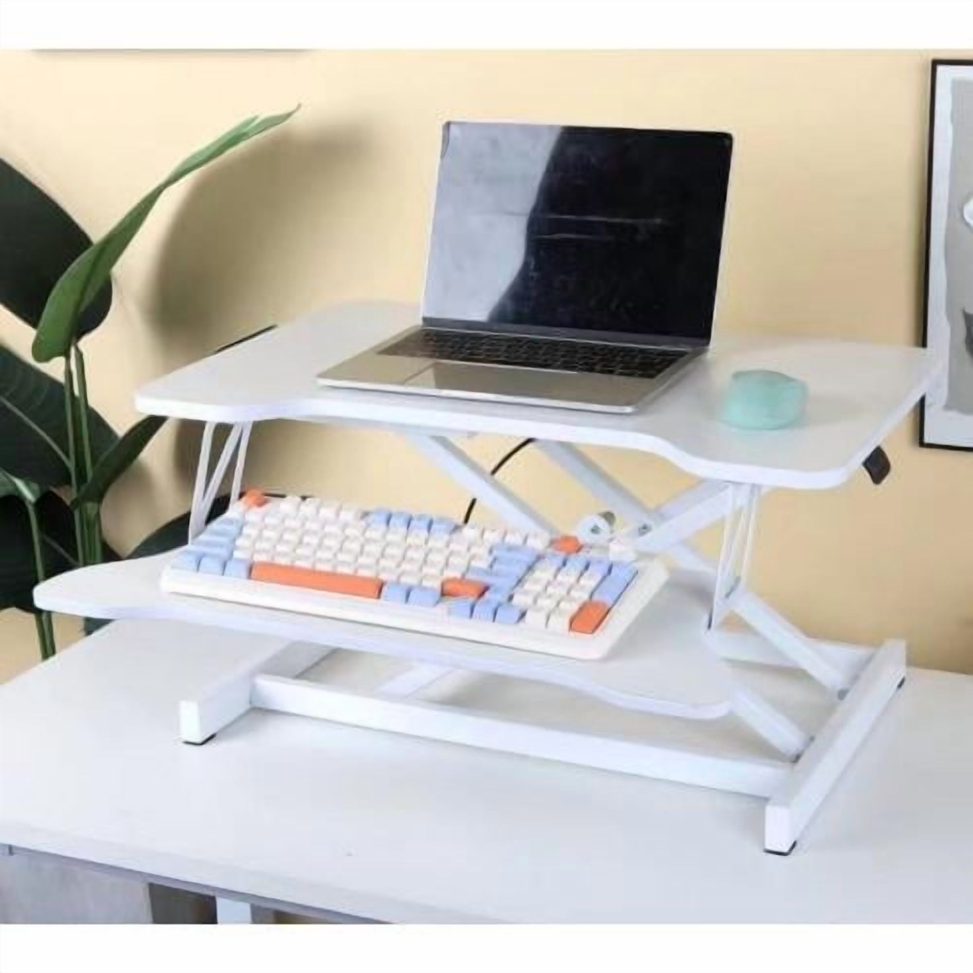 Donext 32'' Desk Converter, Height Adjustable Sit to Stand Riser, Dual Monitor and Laptop Workstation with Wide Keyboard Tray, White