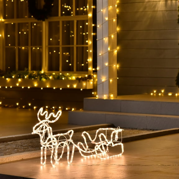 Donext 35" LED Reindeer Sleigh Outdoor Christmas Standing Figure Decoration