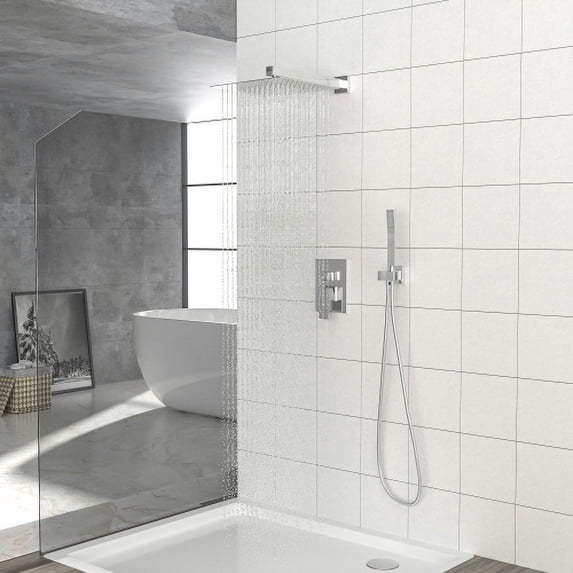 Donext Dual Shower Head, 10 Inch Wall Mounted Shower System with Rough-in Valve, Chrome