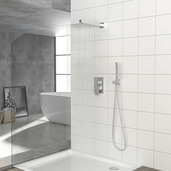 Donext Dual Shower Head, 10 Inch Wall Mounted Shower System with Rough-in Valve, Chrome