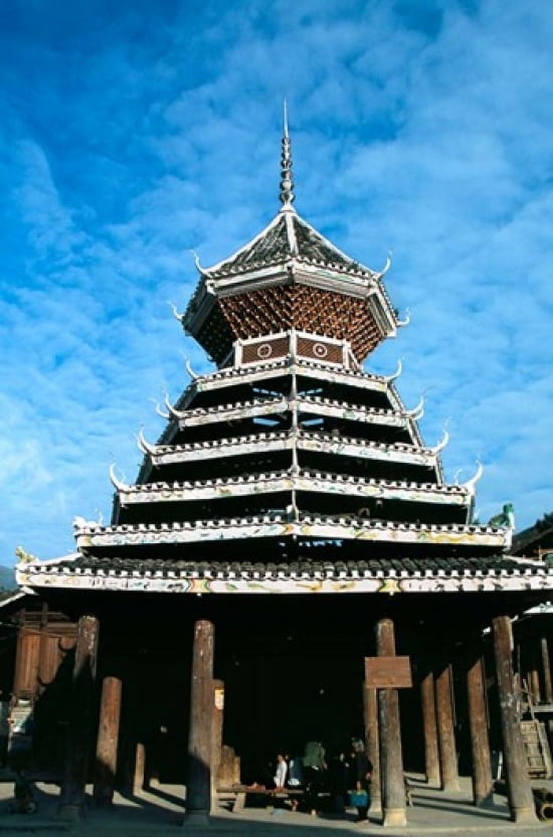 Dong Peoples Traditional Drum Tower China Canvas Art - Keren Su DanitaDelimont (24 x 36)