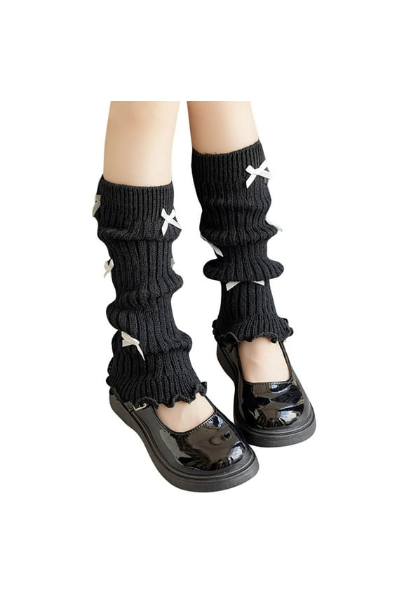 Girls Socks Ribbed Knit Slouch Socks For Bow Tie Design Knee High Stockings Kids Sweet Cute Style Stirrup Socks
