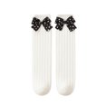 thumbnail image 1 of Dongfang Kids Socks Toddler Girls Plain Ribbed Heart Pattern Bowknot Trim Knee-High Socks Daily School Cute Soft Tall Socks, 1 of 3